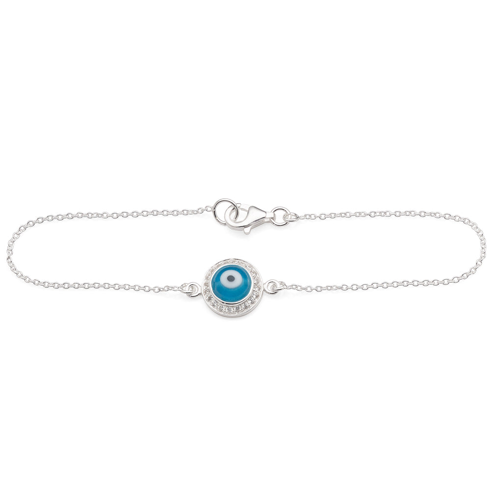 Sterling Silver 19cm Evil Eye Cubic Zirconia Bracelet