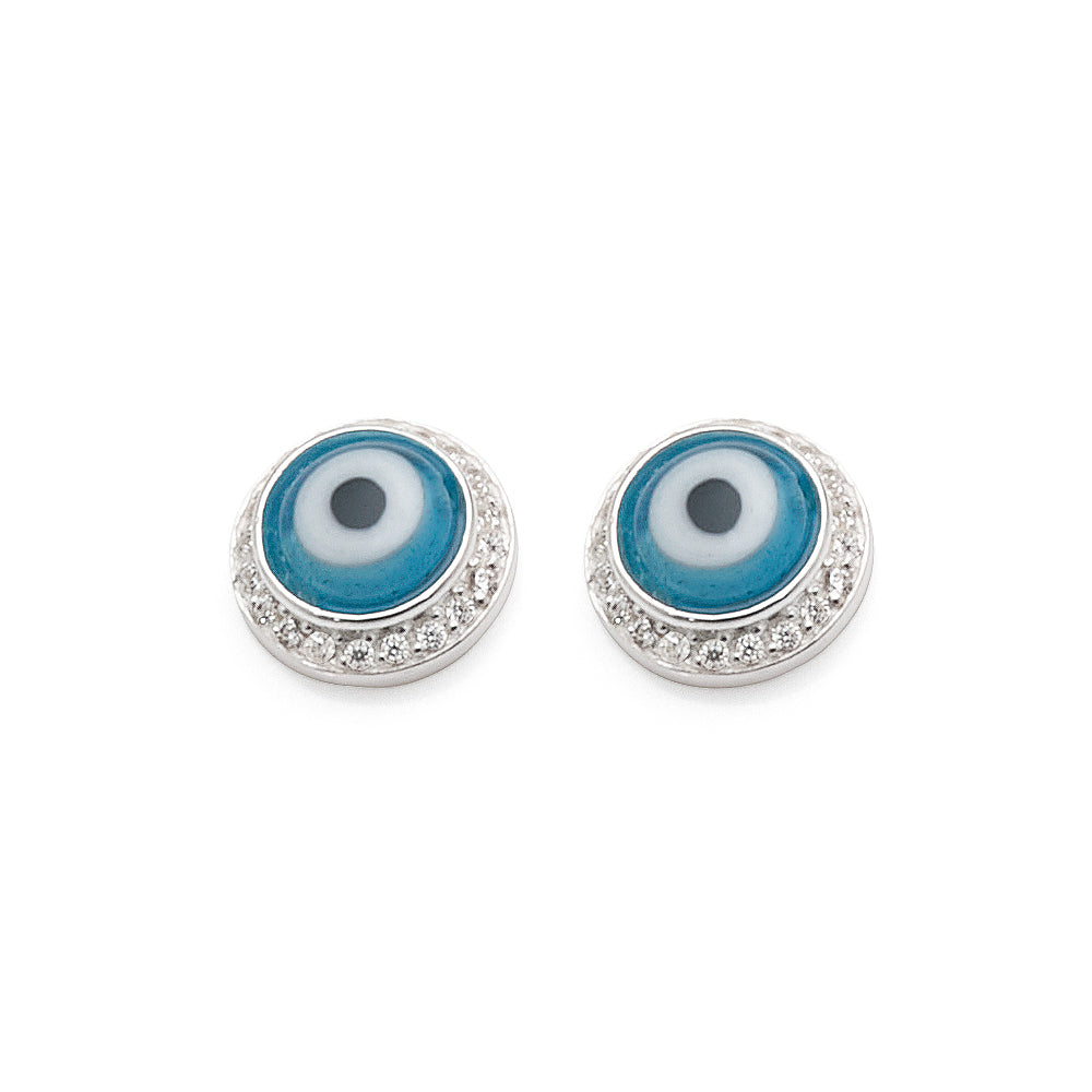 Sterling Silver Cubic Zirconia Evil Eye 11mm Studs