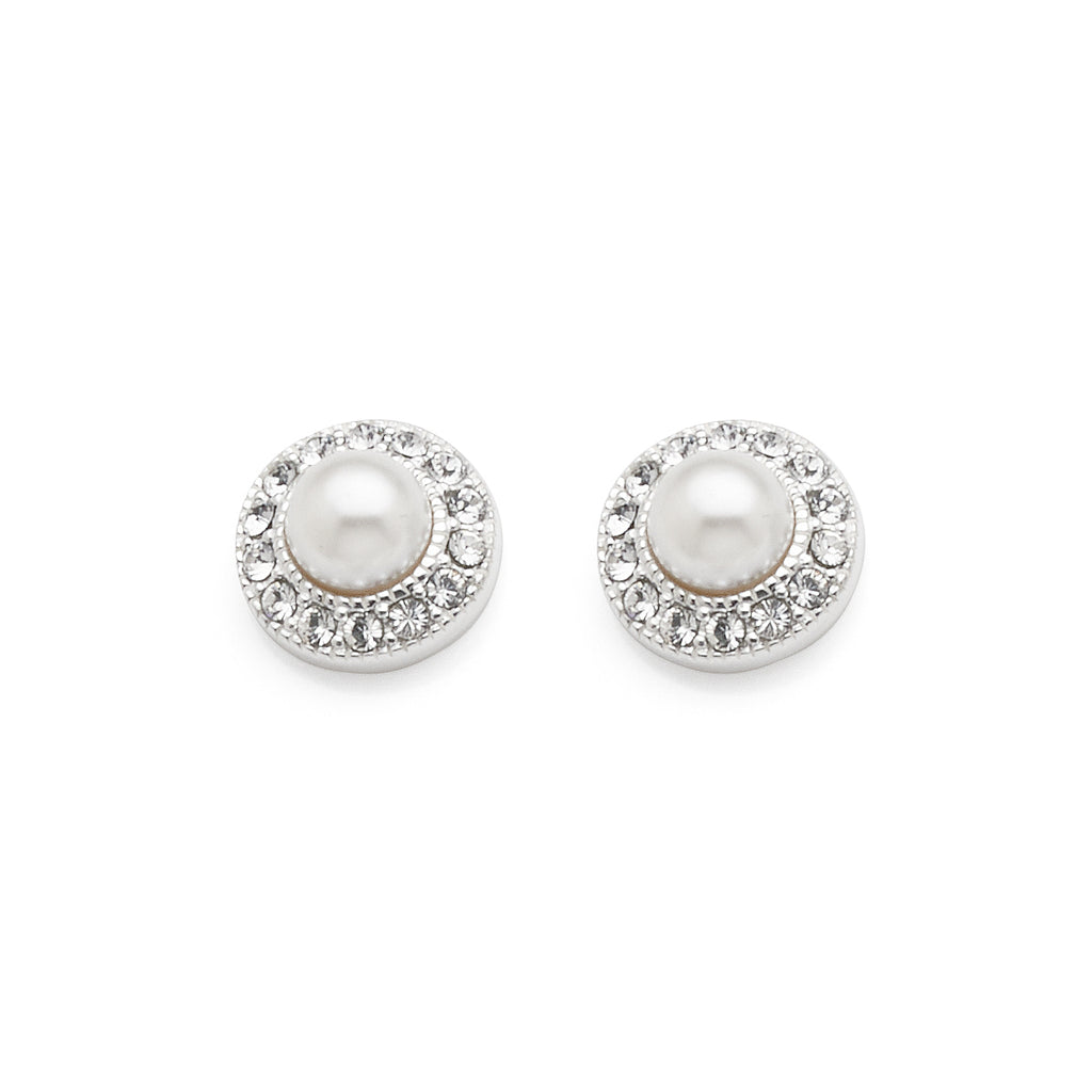 Sterling Silver Pearl & Crystal Halo Stud Earrings