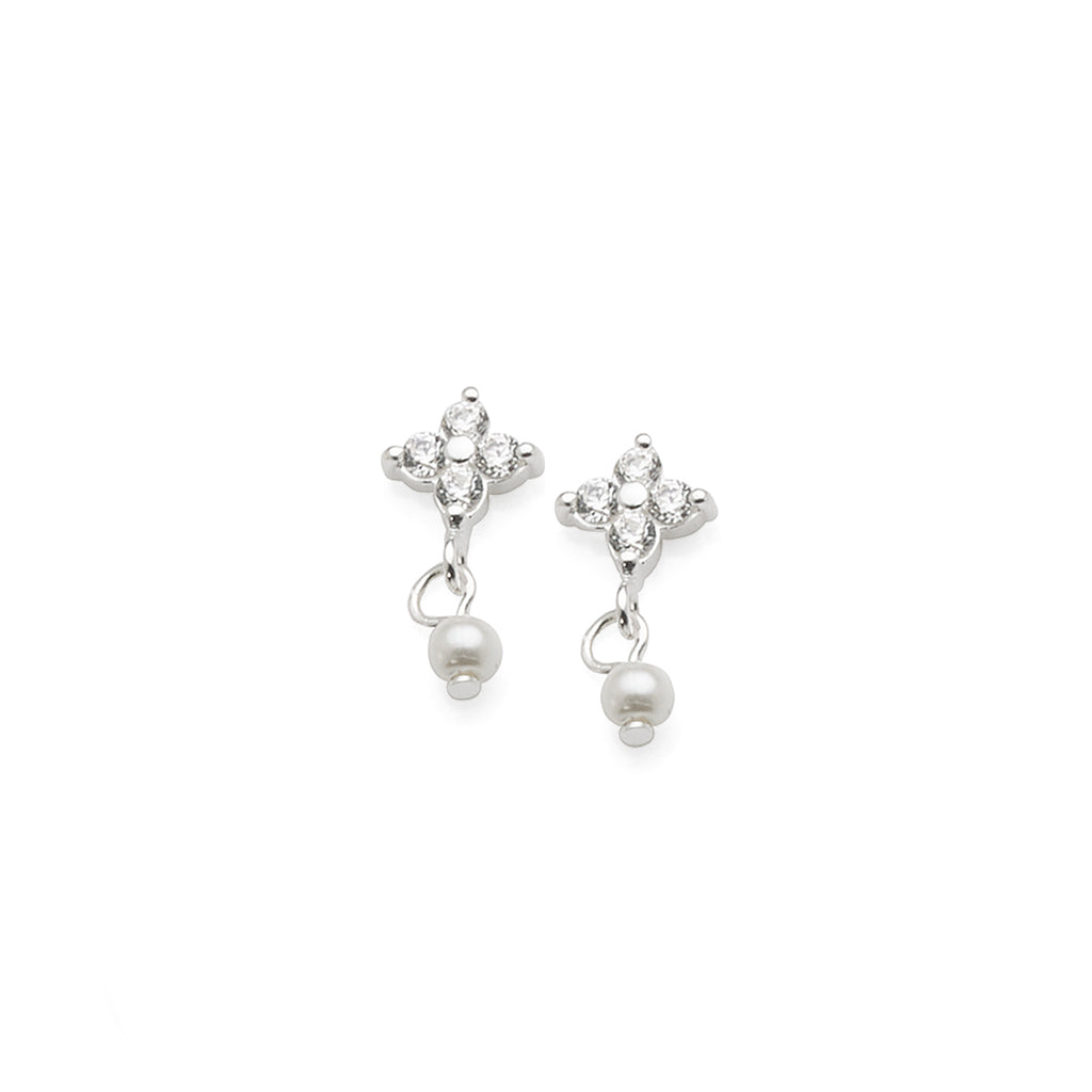 Sterling Silver Cubic Zirconia Pearl Drop Stud Earrings