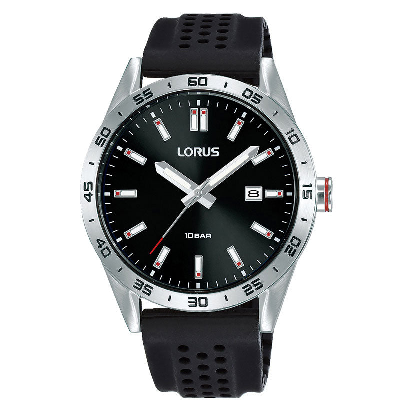 Lorus Stainless Steel Black Silicone Strap Analogue Watch RH