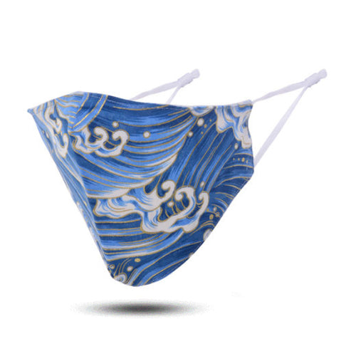 Blue / White Wave Pattern Reusable Cotton Lined Face Mask