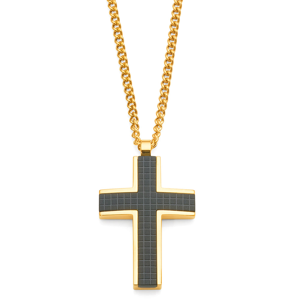 Cudworth Yellow Gold Stainless Steel & Black Cross Pendant 3