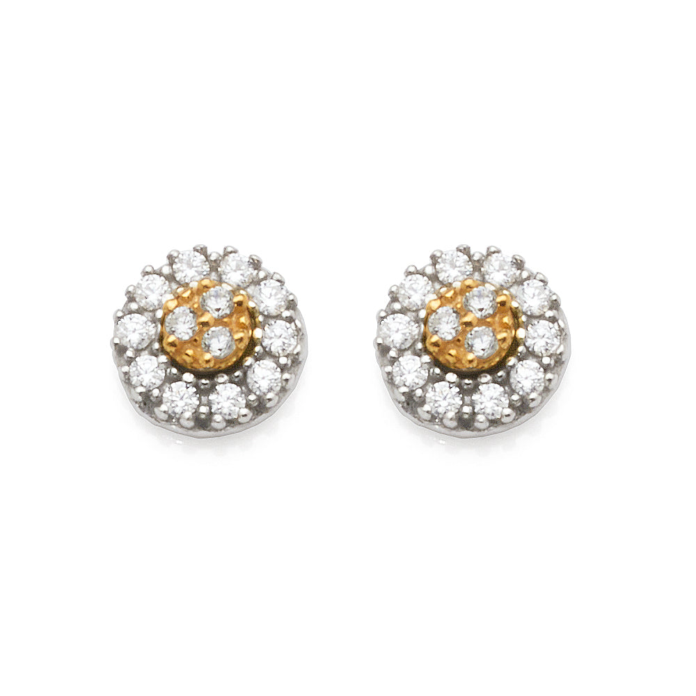 9ct 2-Tone Gold Bonded Cubic Zirconia 2-In-1 Stud Earrings