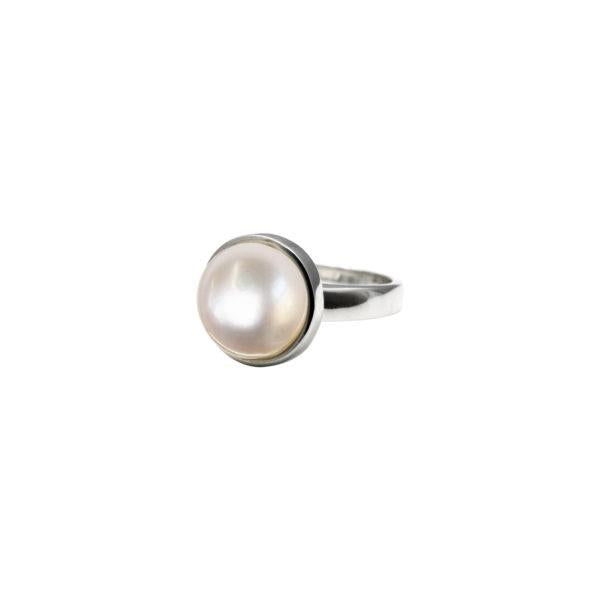 Von Treskow Sterling Silver Freshwater Pearl Bezel Set Ring