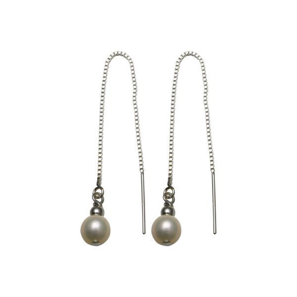 Von Treskow Sterling Silver Pearl Box Chain Thread Earrings