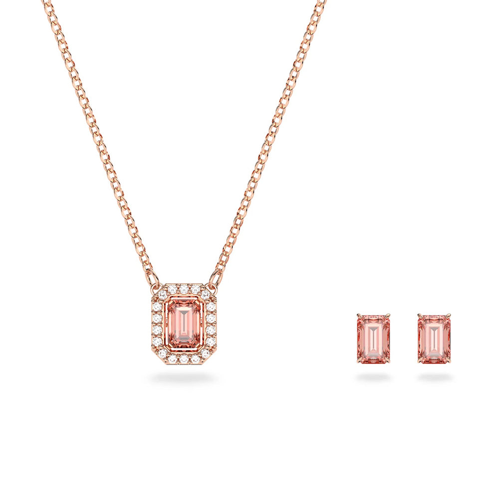 Swarovski 'Milennia' Pink Octagon Necklet & Earring Set 5620