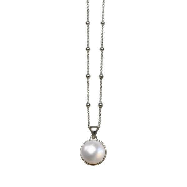 Von Treskow Sterling Silver Pearl Pendant on 50cm Rosario Ch