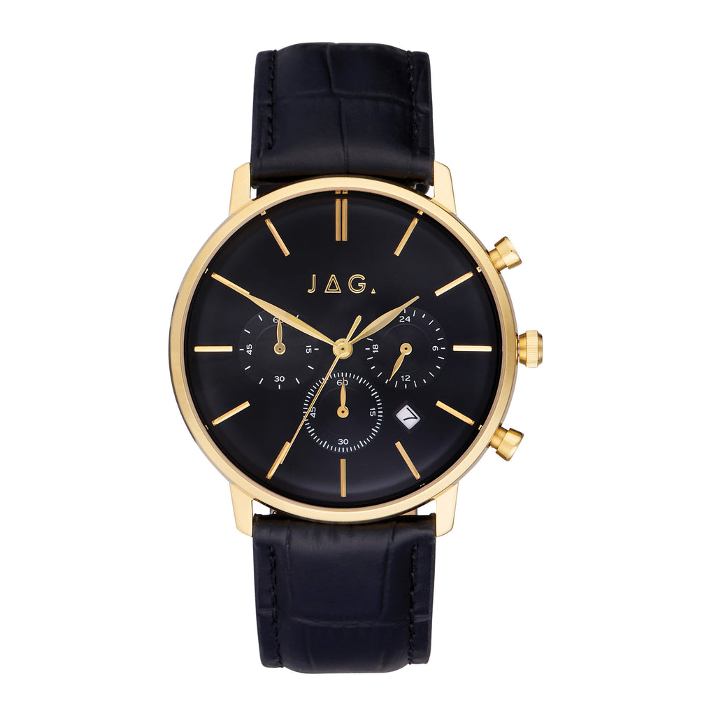 Jag 'Graeme' Black Leather Chronograph Watch J2424