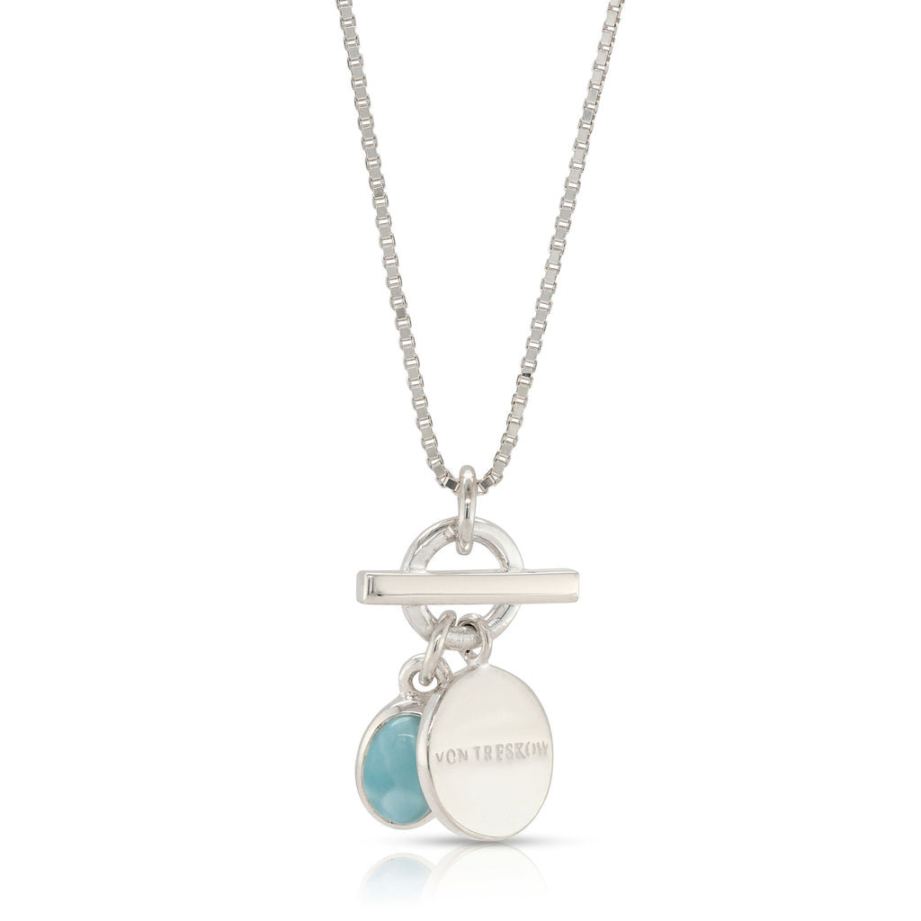 Von Treskow Sterling Silver Oval Larimar Box Chain Necklace