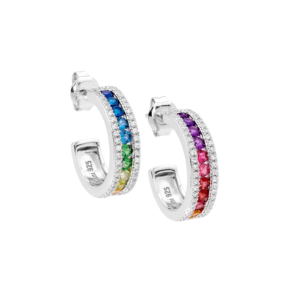 Ellani Sterling Silver Multi-Colour Cubic Zirconia Stud Hoop