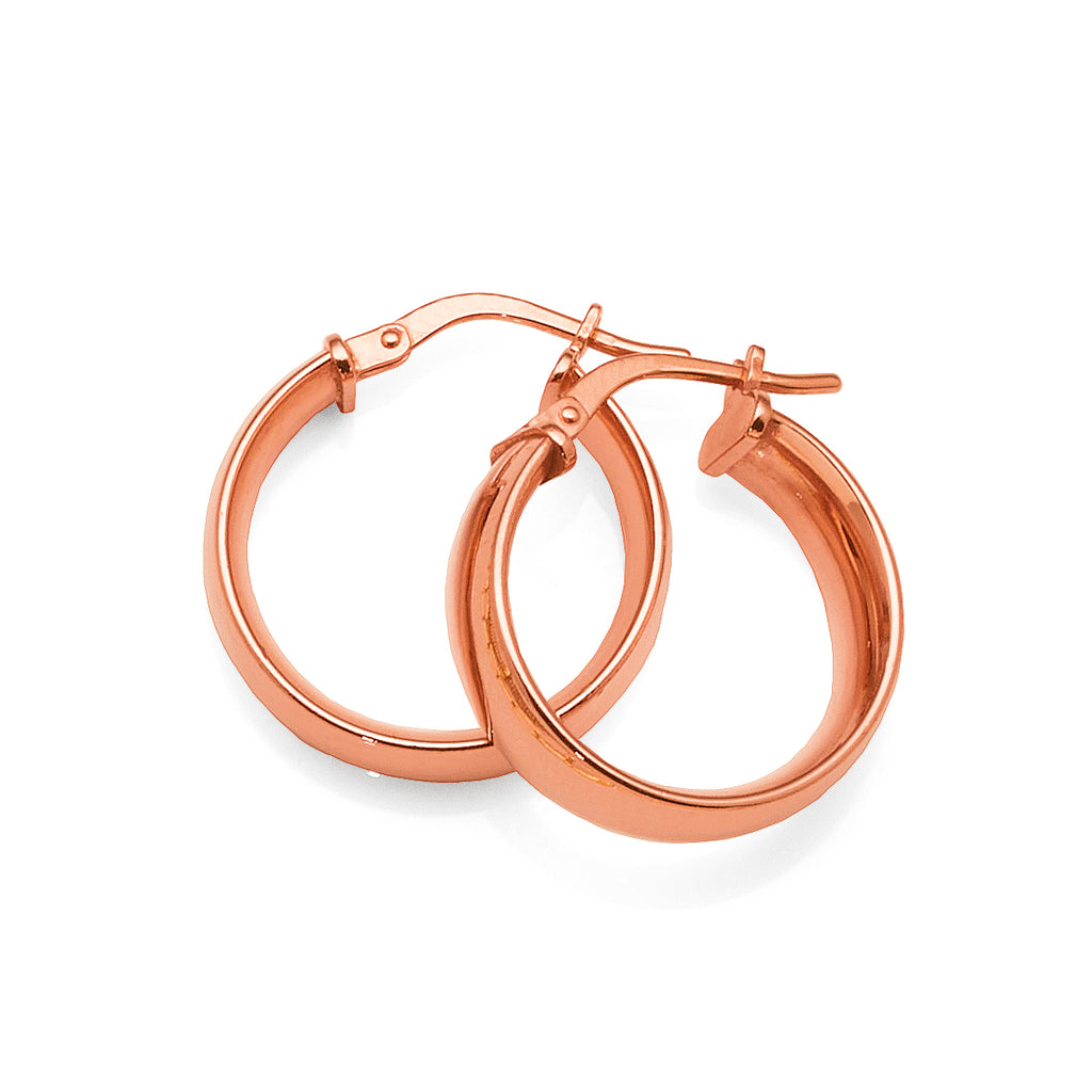 9ct Rose Gold Bonded 15mm Flat Tube Hoops