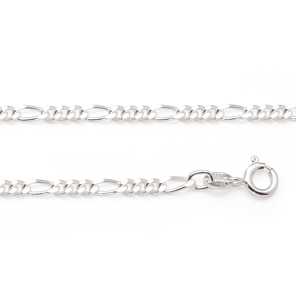 Sterling Silver 3+1 Figaro Link 26cm Anklet