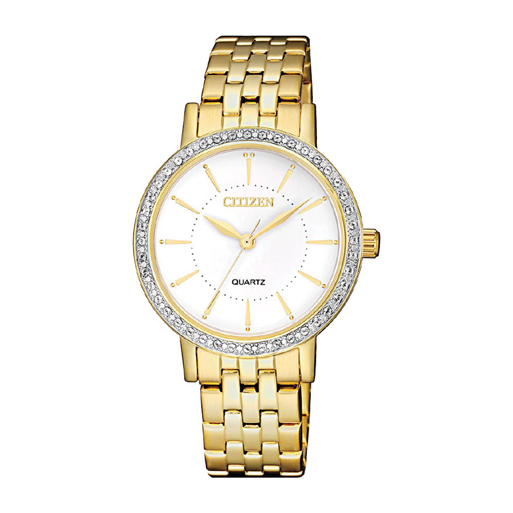 Citizen Gold Tone Stainless Steel Crystal Set Watch EL3042-8