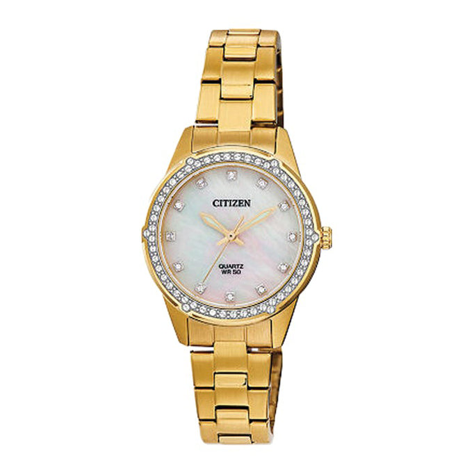 Citizen Crystal Gold Stainless Steel Mother Of Pearl Watch E