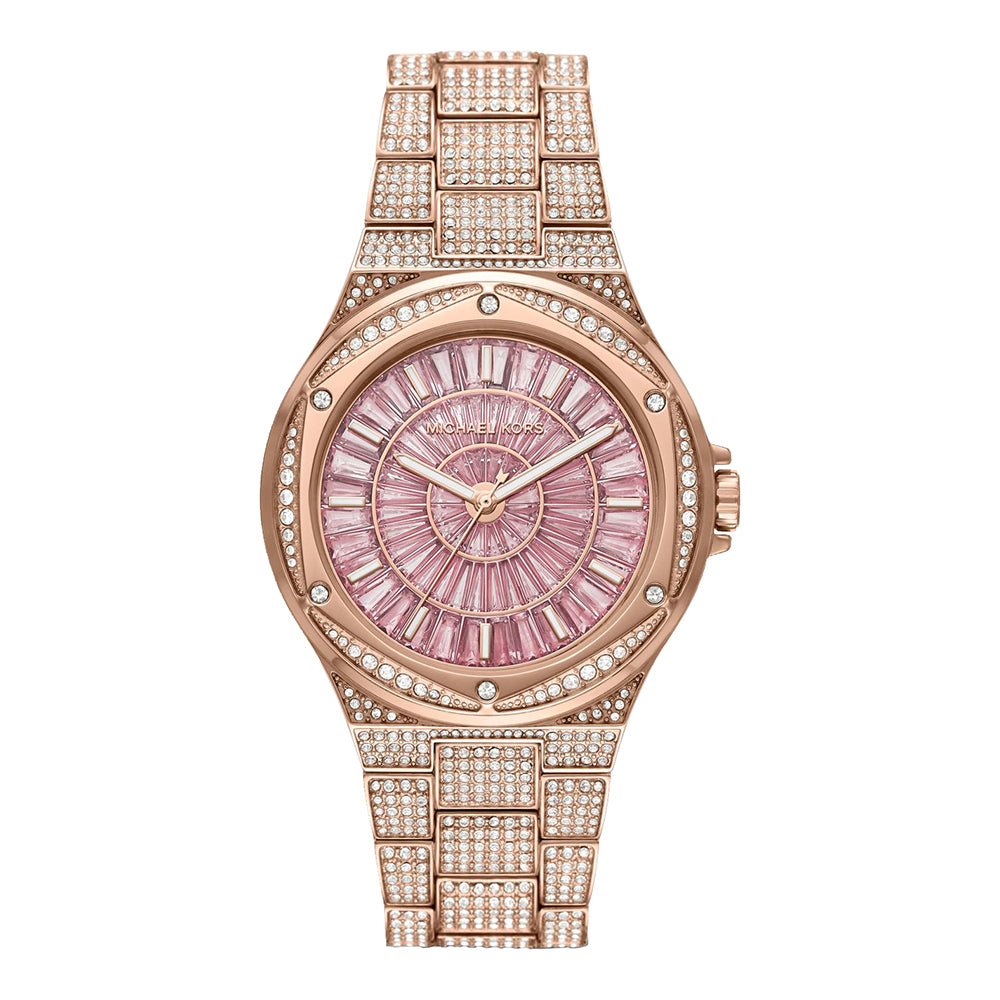 Michael Kors 'Lennox' Rose Tone Crystal Pink Dial Watch MK69