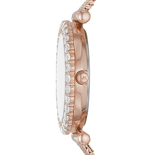 Michael Kors 'Darci' Rose Tone Crystal Bezel Mesh Strap Watc