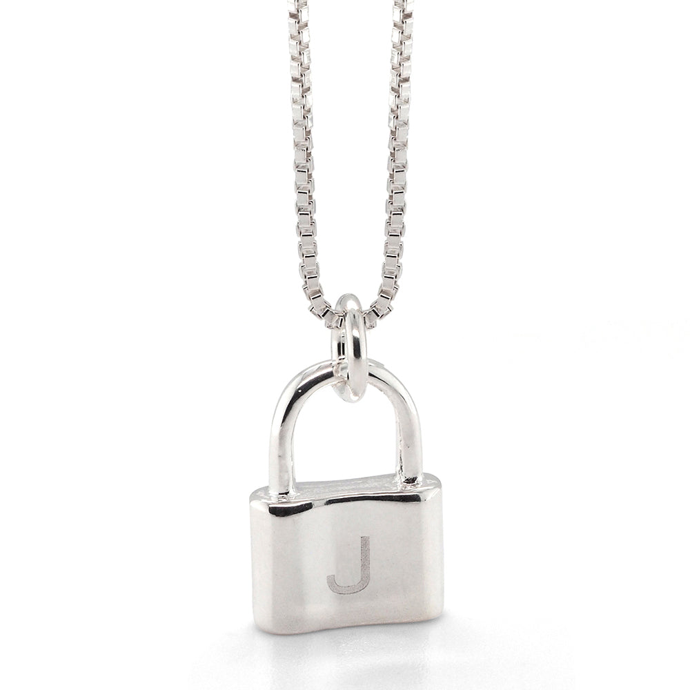 Von Treskow Sterling Silver Padlock 'J' Initial Charm Pendan