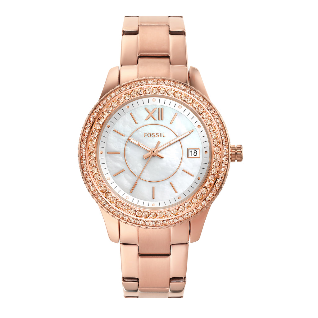 Fossil 'Stella' Rose Tone Mother Of Pearl Crystal Watch ES51