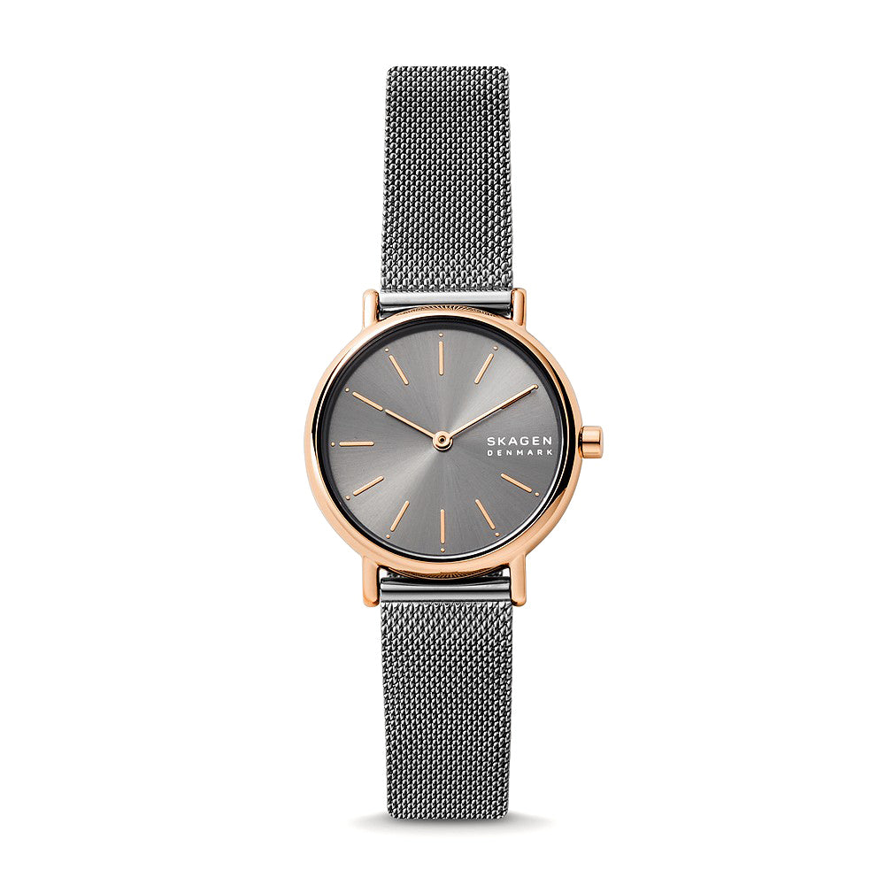 Skagen 'Lille' 2-Tone Charcoal & Rose Tone Mesh Strap Watch