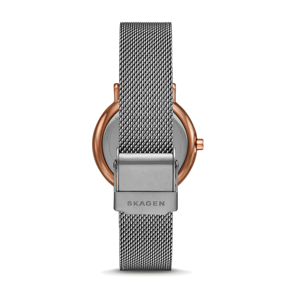 Skagen 'Lille' 2-Tone Charcoal & Rose Tone Mesh Strap Watch