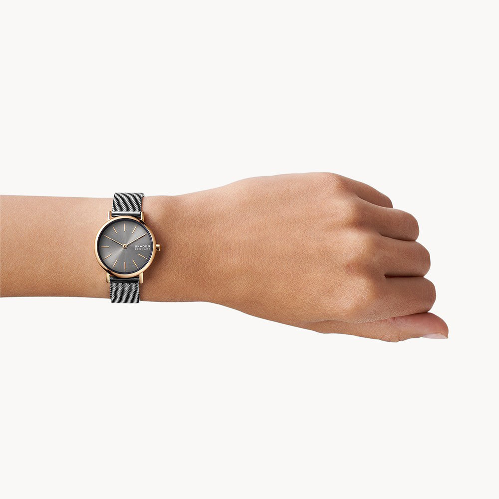 Skagen 'Lille' 2-Tone Charcoal & Rose Tone Mesh Strap Watch