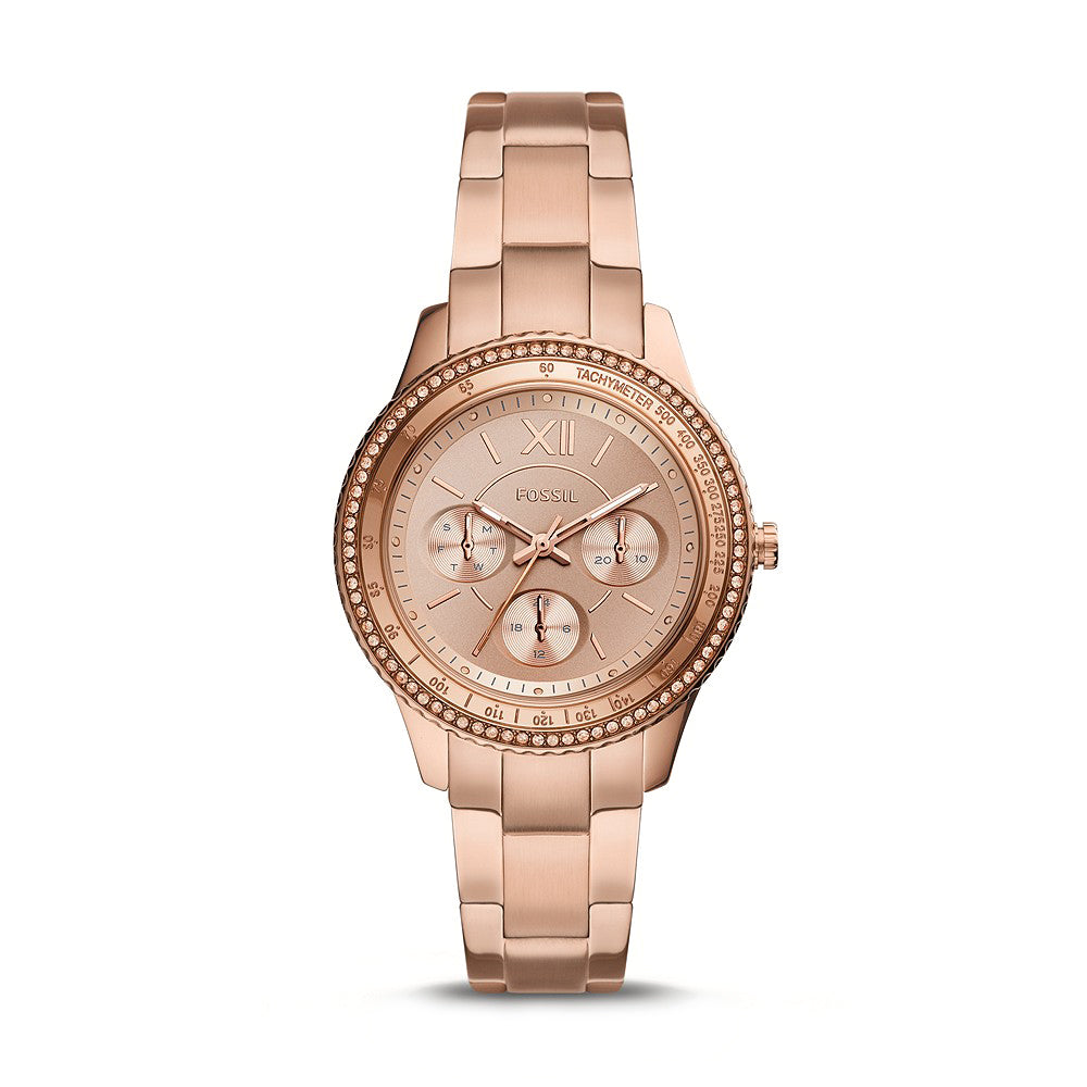 Fossil 'Stella' Multi-Function Rose Tone Crystal Dress Watch