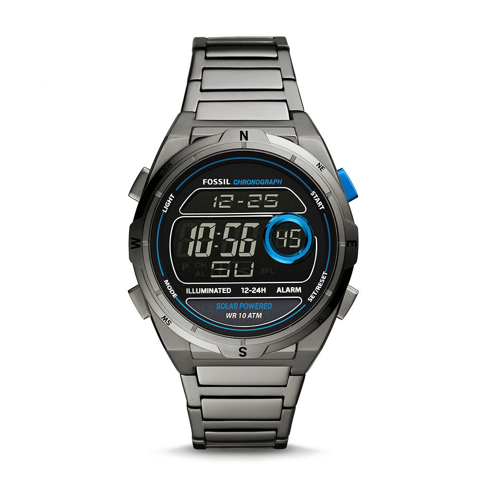 Fossil 'Everett' Solar Powered Digital Stainless Steel Watch