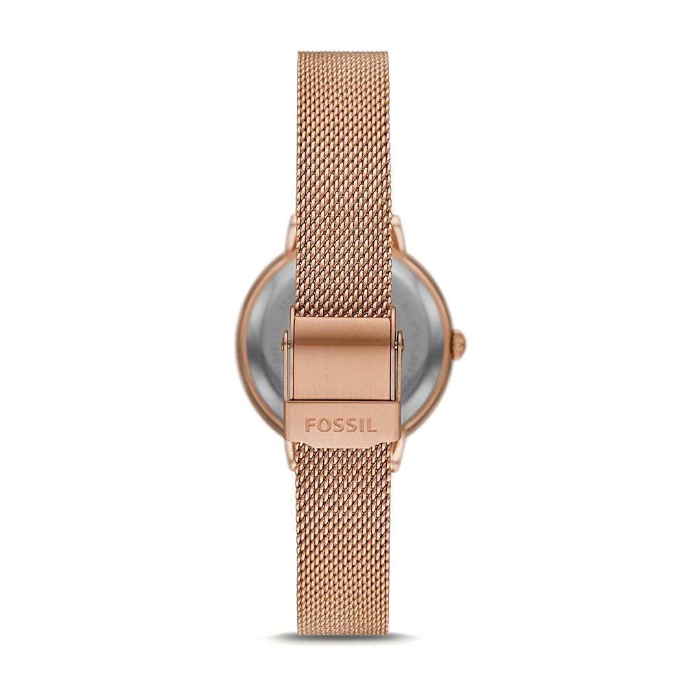 Fossil 'Virginia' Rose Tone Crystal Mesh Strap Dress Watch E