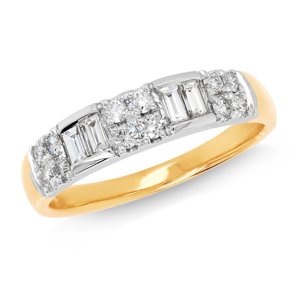 18ct Yellow Gold Baguette & Brilliant Cut Diamond Band TDW 0