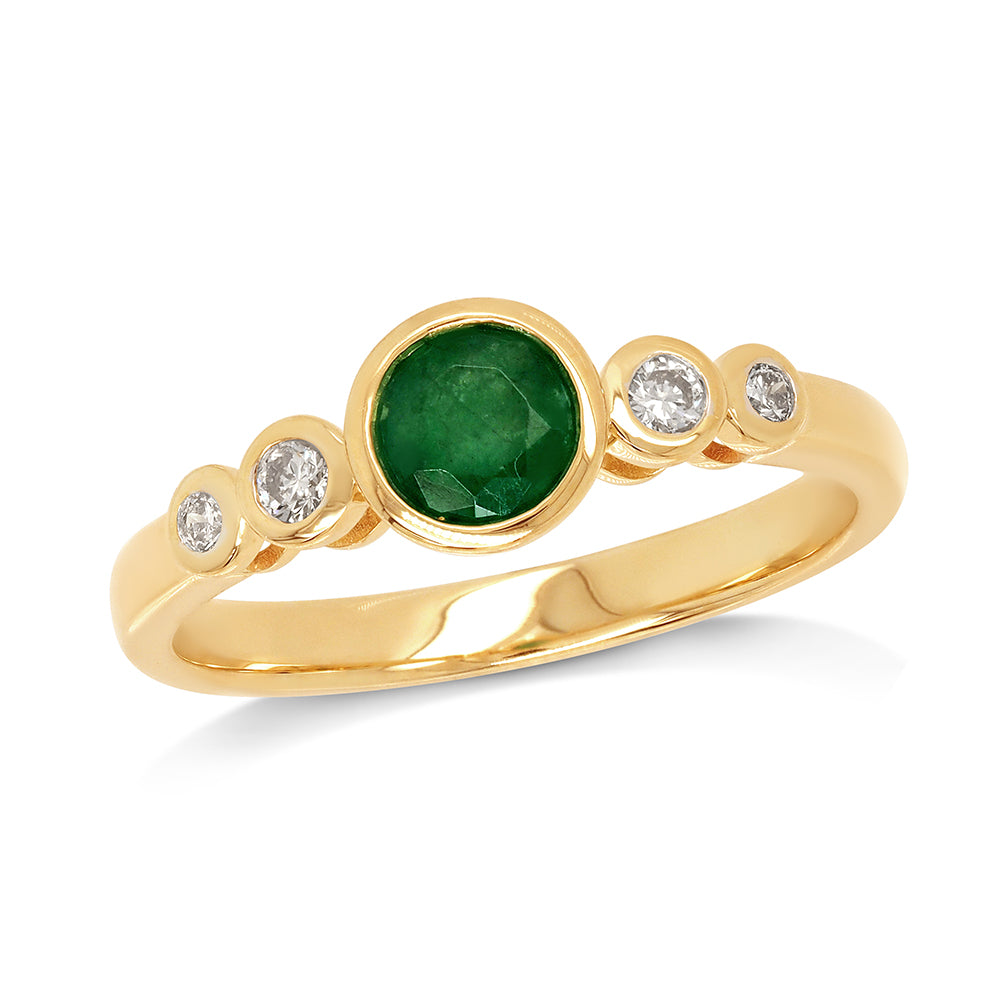 9ct Yellow Gold Natural Emerald & Diamond Ring TDW 0.10CT