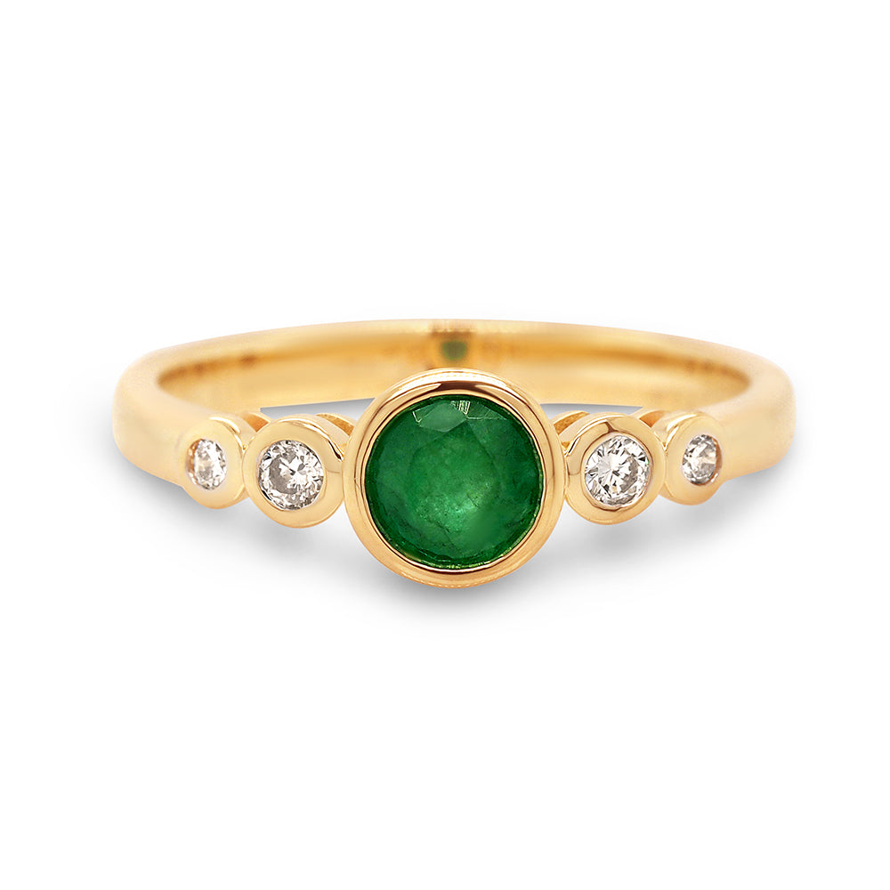 9ct Yellow Gold Natural Emerald & Diamond Ring TDW 0.10CT