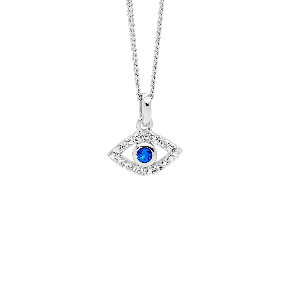 Ellani Evil Eye Sterling Silver Cubic Zirconia Pendant P853