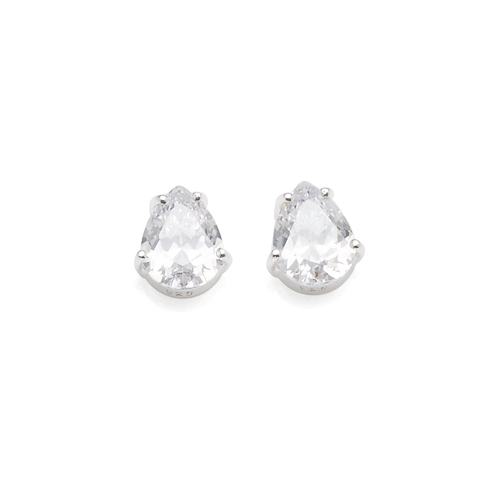 Sterling Silver Pear Shaped Cubic Zirconia Stud Earrings