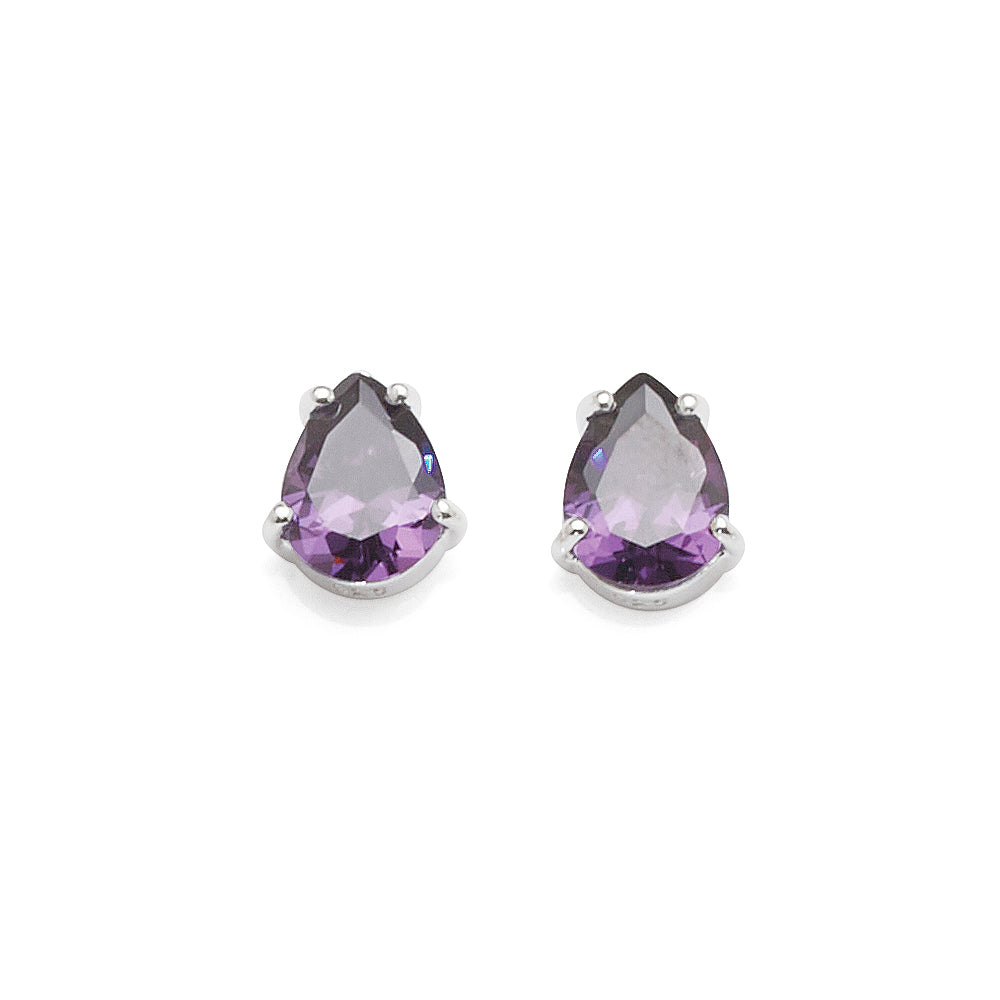 Sterling Silver Purple Pear Shaped Cubic Zirconia Stud Earri