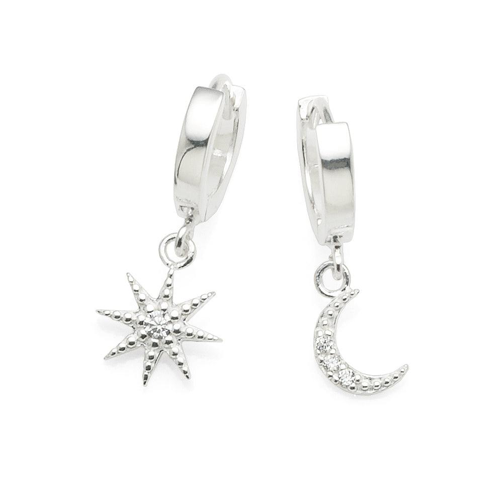 Sterling Silver Cubic Zirconia Asymmetrical Hanging Star & M