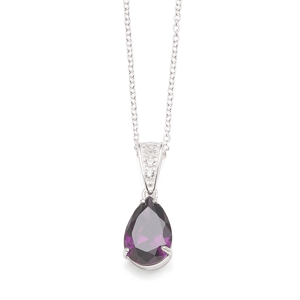 Sterling Silver Pear Shaped Purple Cubic Zirconia Pendant