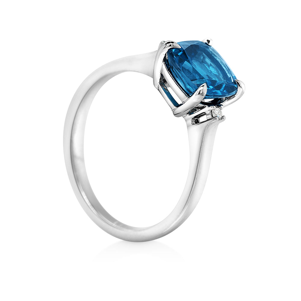 9ct White Gold Cushion Cut Blue Topaz & Diamond Ring 983-9WL