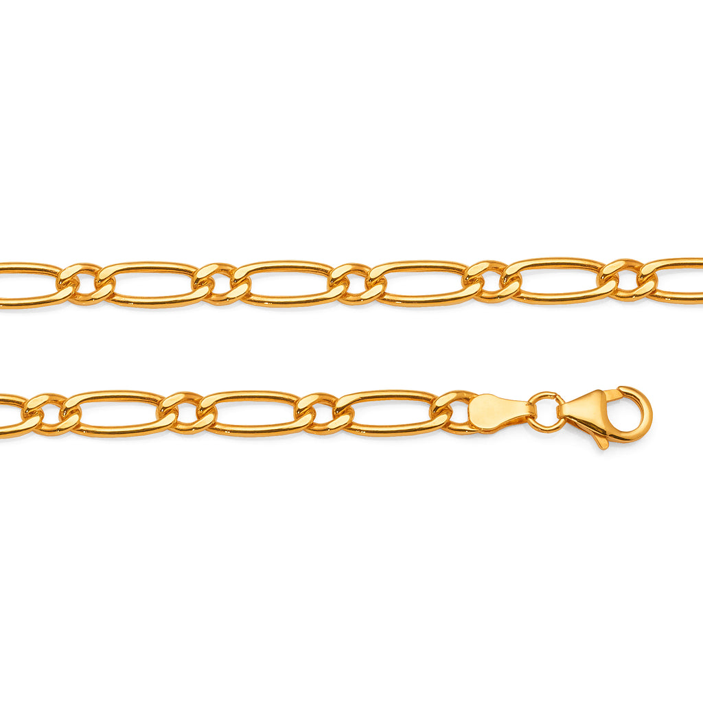 9ct Yellow Gold 1+1 Figaro Link 19cm Bracelet