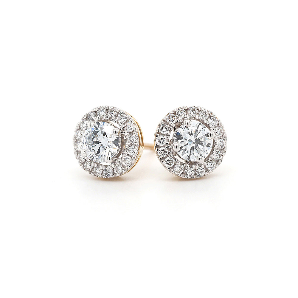 9ct Yellow Gold Lab-Created Diamond Halo Stud Earrings TDW: