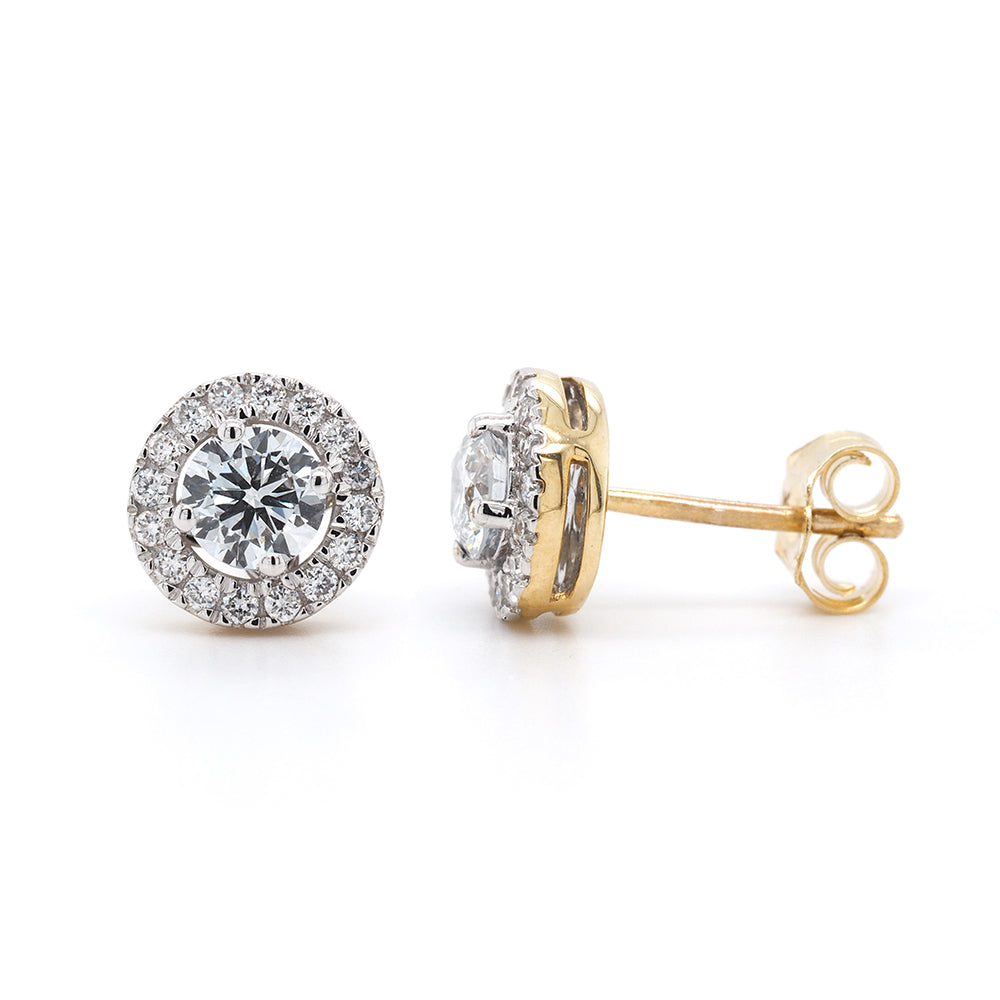 9ct Yellow Gold Lab-Created Diamond Halo Stud Earrings TDW: