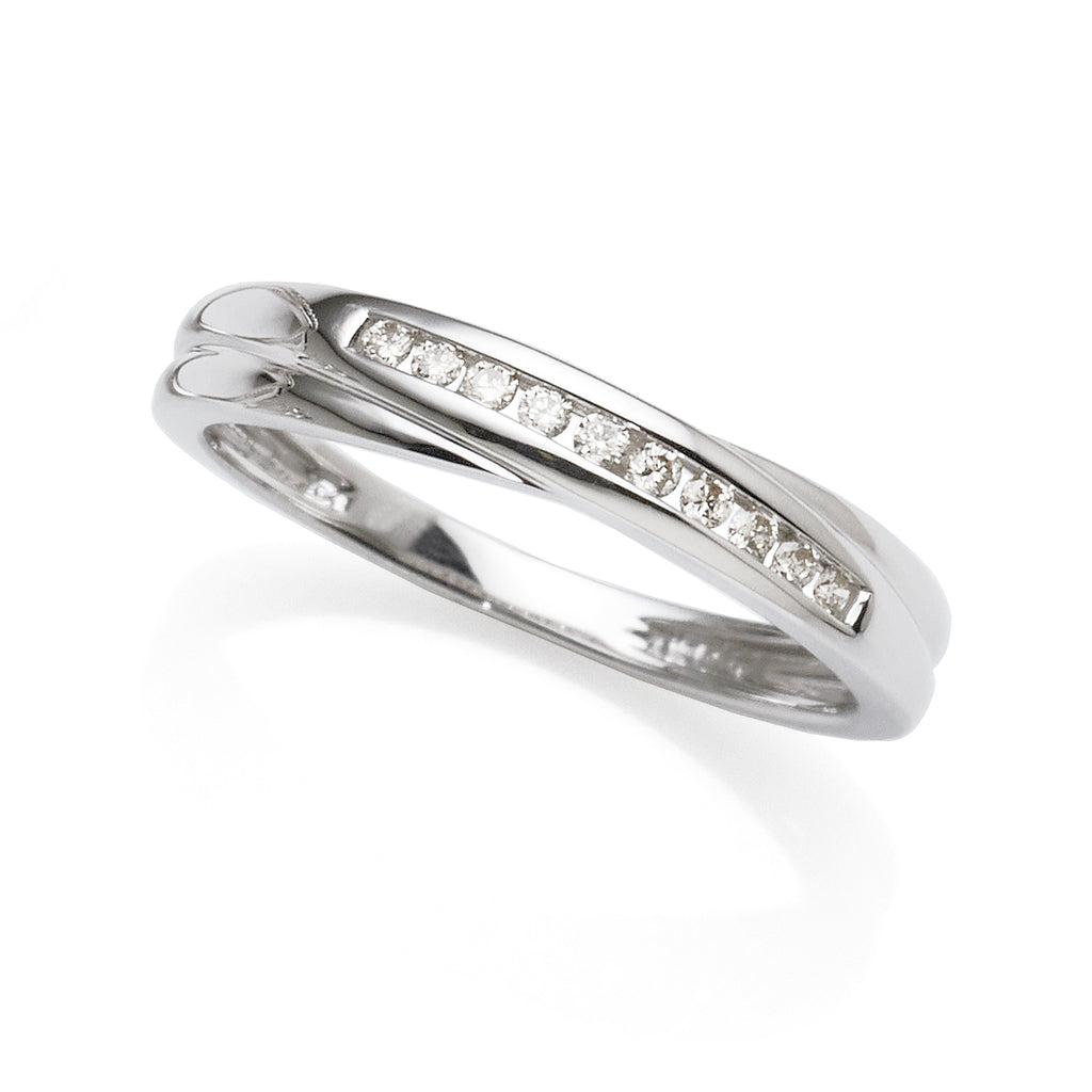 9ct White Gold Diamond Diagonal Channel Set Wedding Band