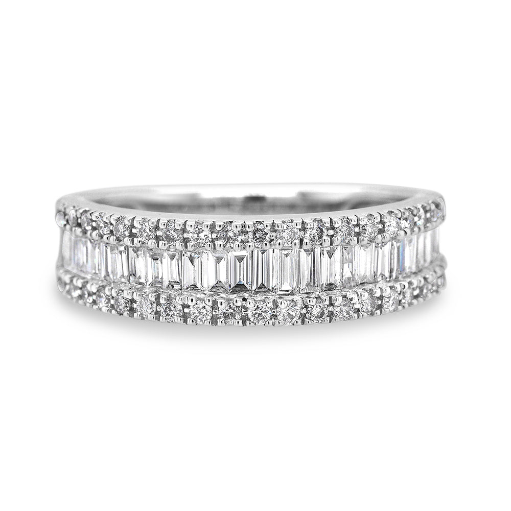 9ct White Gold Channel Set Baguette Diamond Band TDW: 0.75TW