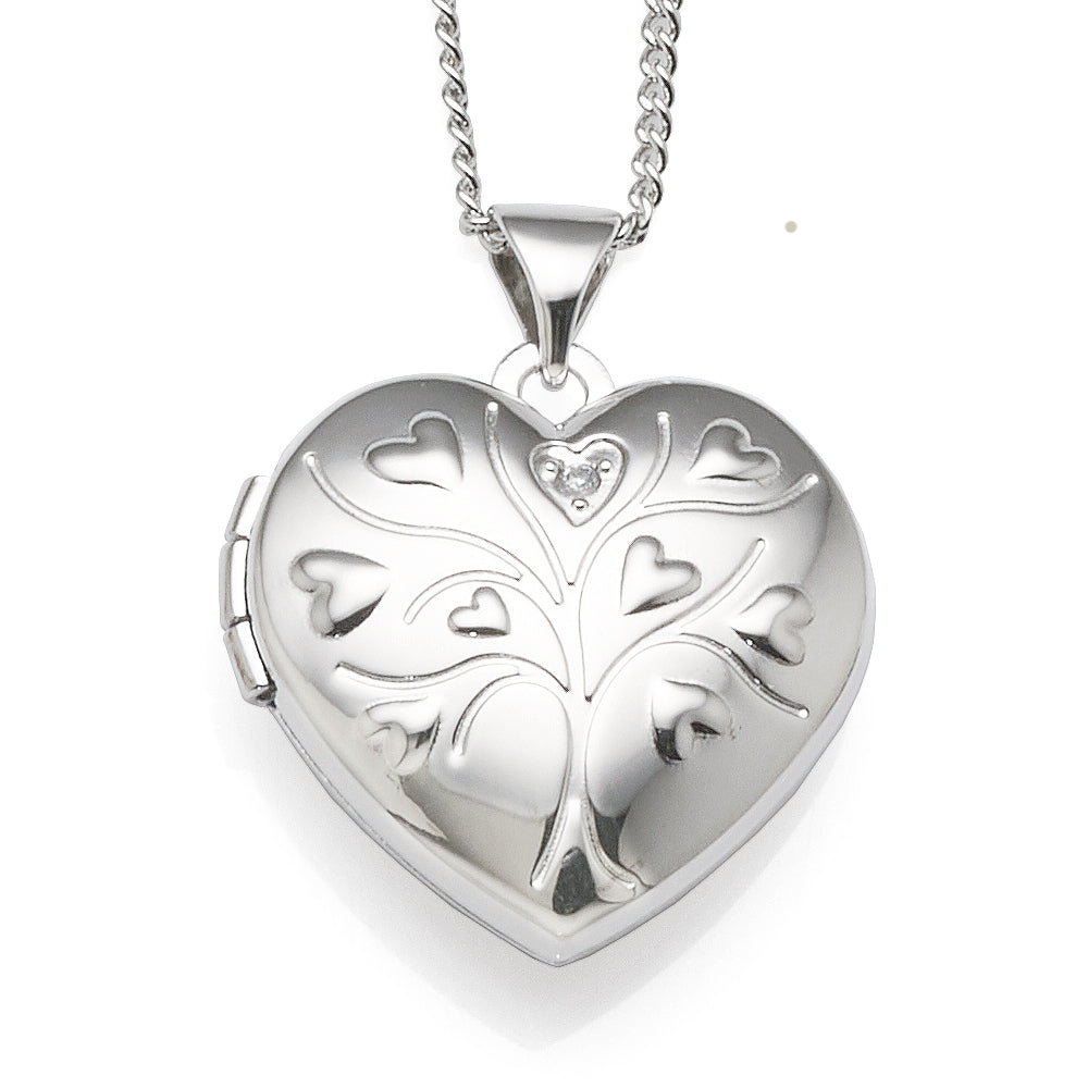 Sterling Silver Cubic Zirconia Heart 'Tree Of Life' Heart Lo