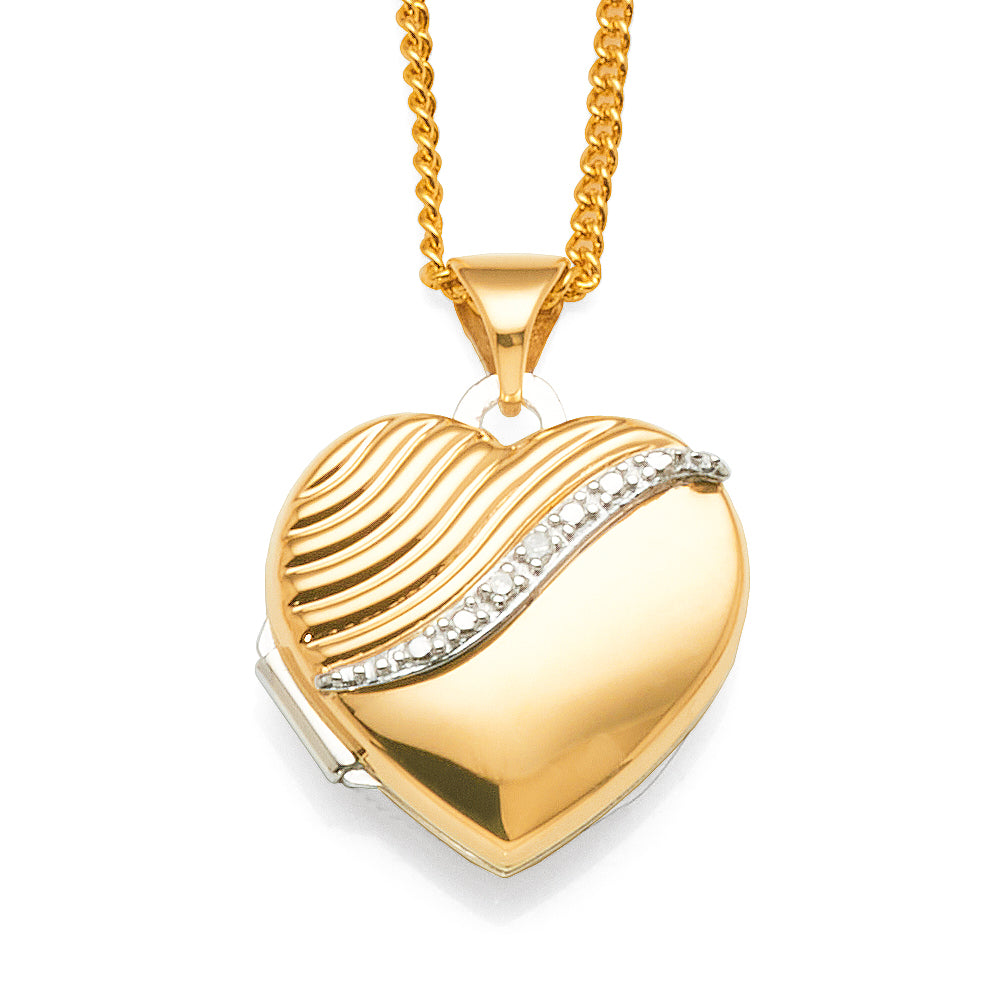 9ct Yellow Gold & Sterling Silver 15mm Diamond Heart Pendant