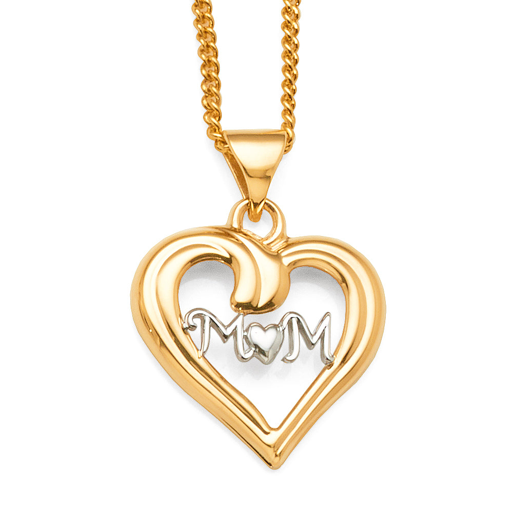 9ct Yellow Gold Open Heart 16mm 'Mum' Pendant