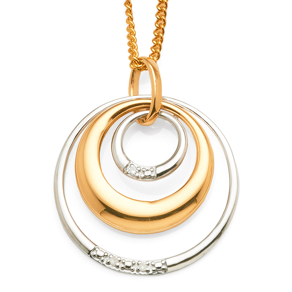 9ct Gold 2-Tone Diamond Set 20mm Open Circle Pendant