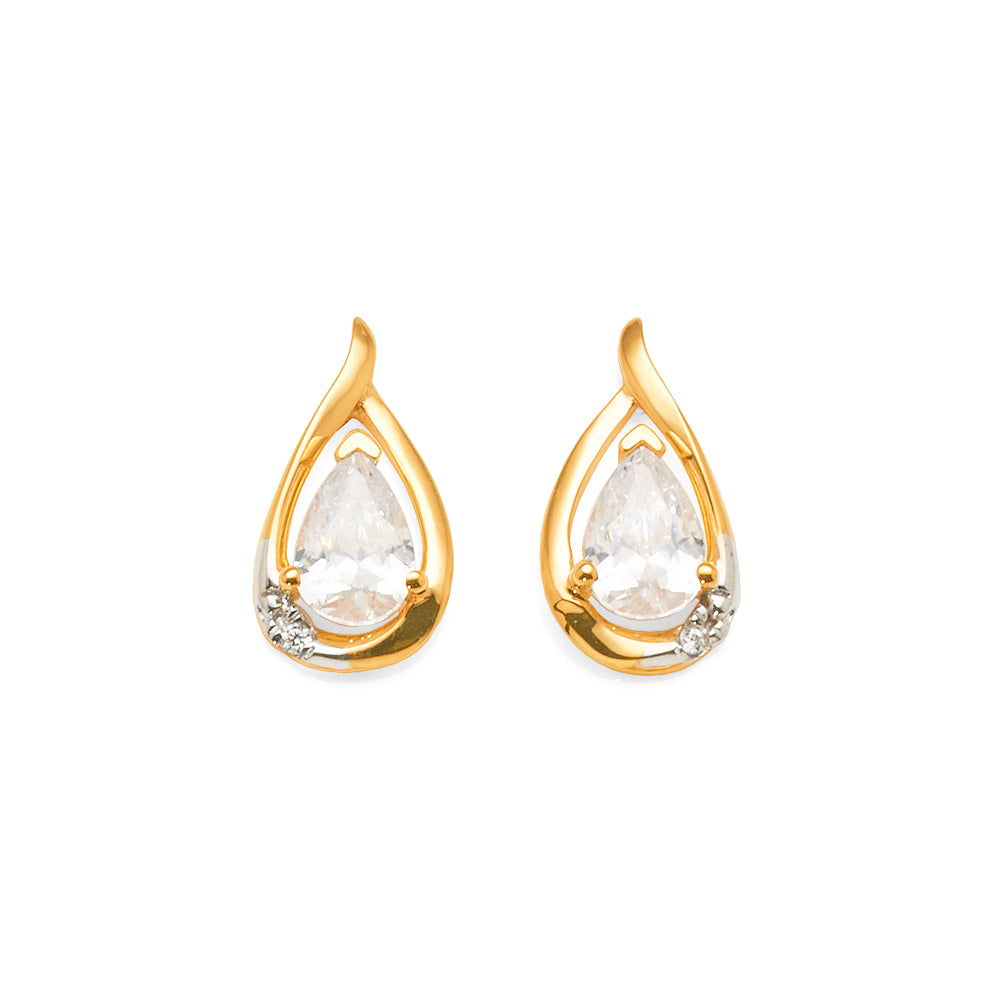 9ct Yellow Gold Pear Shaped Cubic Zirconia Stud Earrings