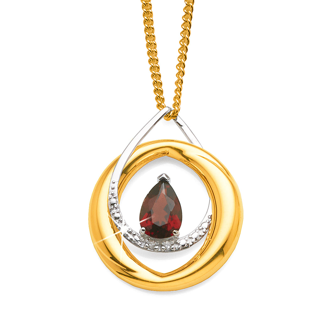 9ct Gold 2-Tone Pear Shaped Garnet & Diamond Pendant