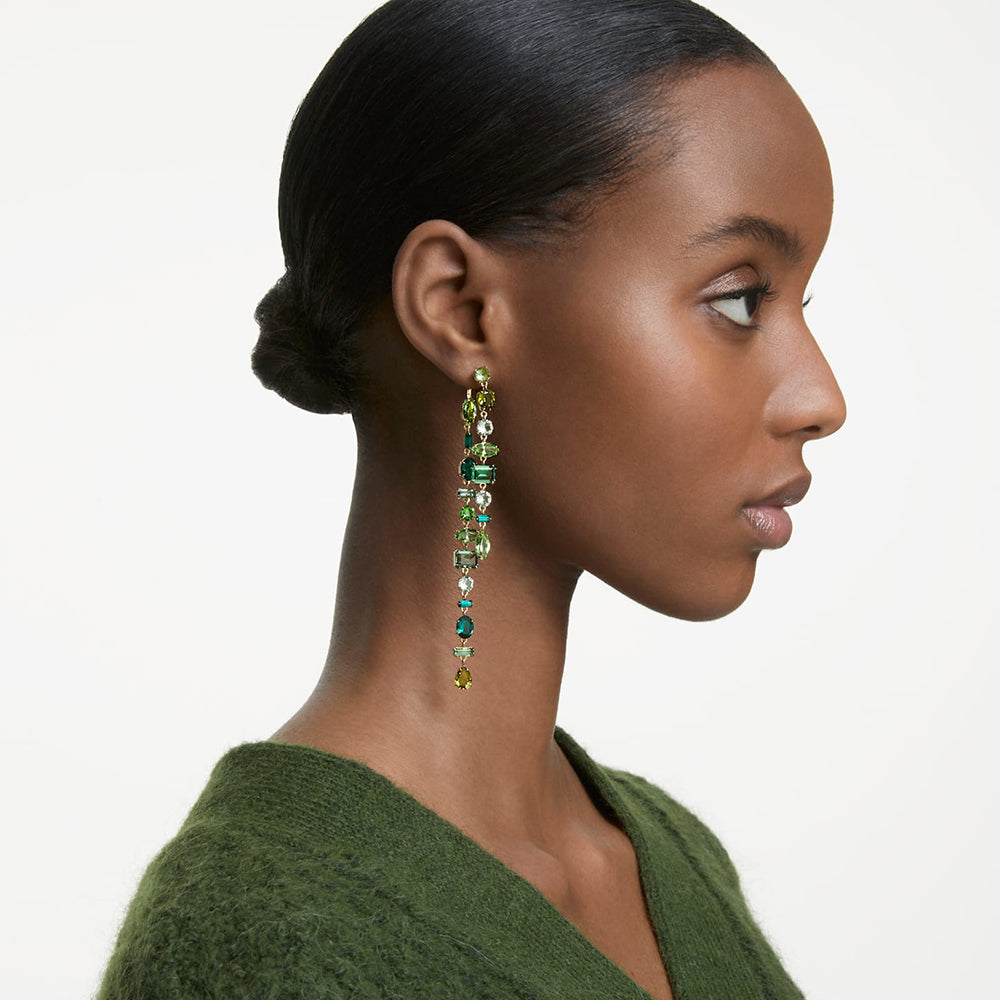 Swarovski 'Gema' Asymmetrical Green Crystal Drop Stud Earrin